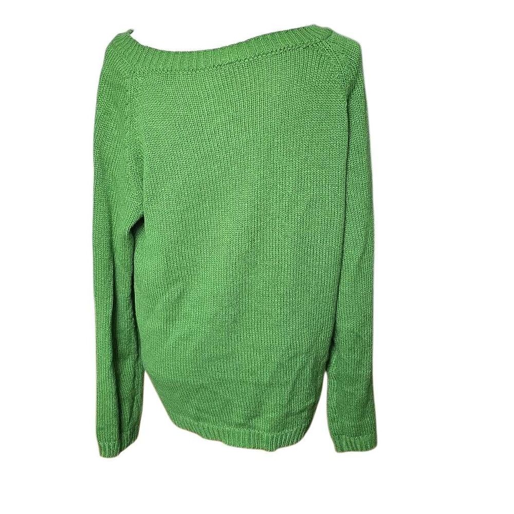 Women's Size Large Green Forest Print Long Sleeve Sweater - Picture 4 of 5